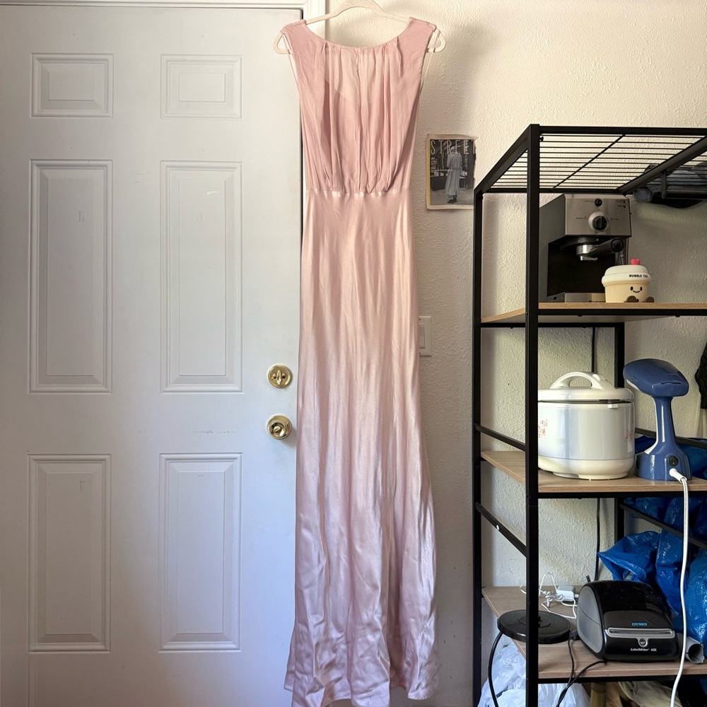 GHOST LONDON dusty pink rose sleeveless sheer‎ bodice keyhole draped maxi satin